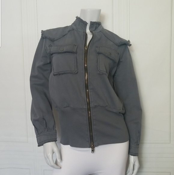 BDG Urban Outfitters SZ Small Jacket Gray Green Distressed Zip Up Utility Moto - Picture 14 of 14